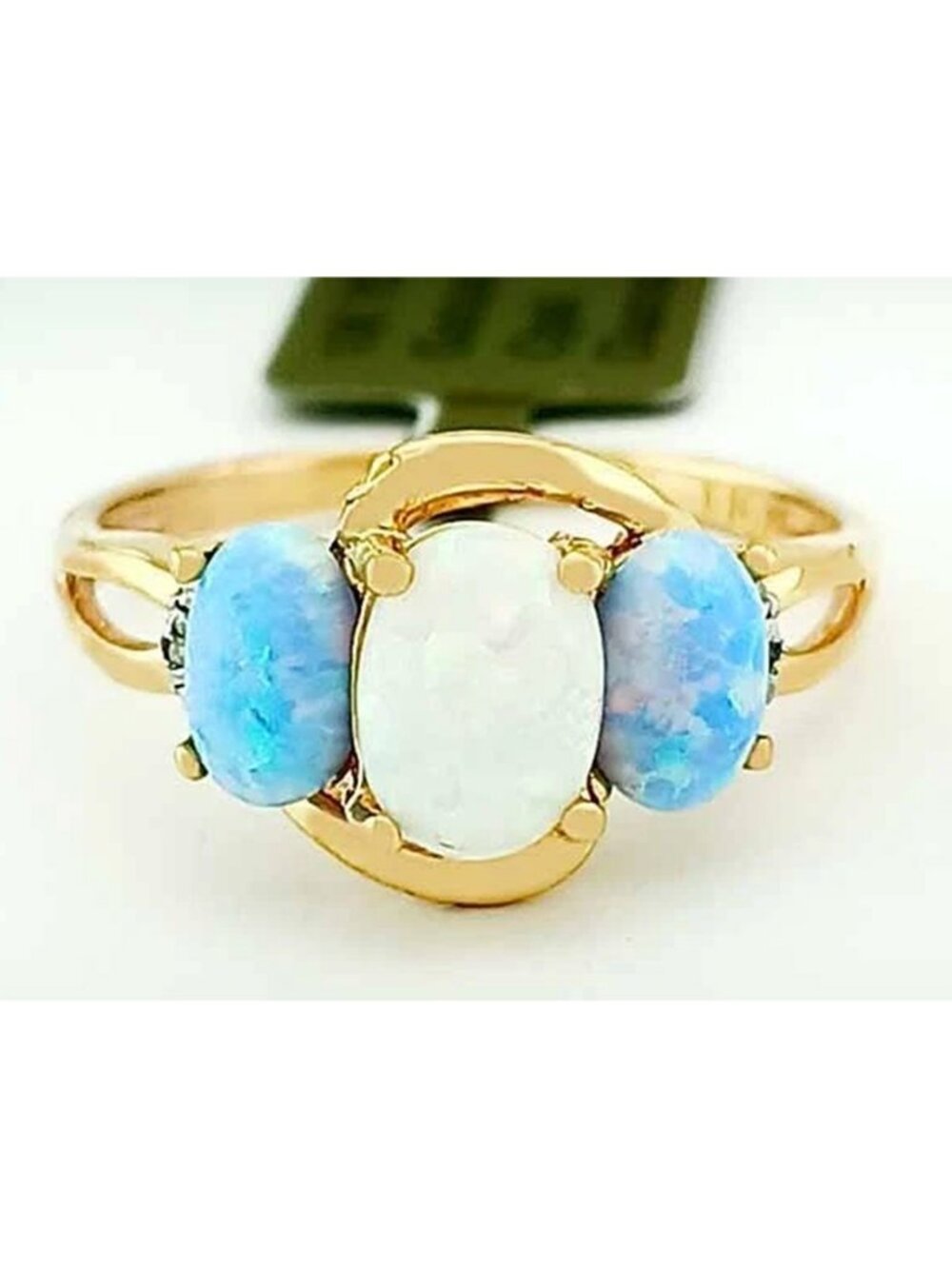 Genuine 1.65 Cts Opal & Diamond Ring Solid 10k Gold